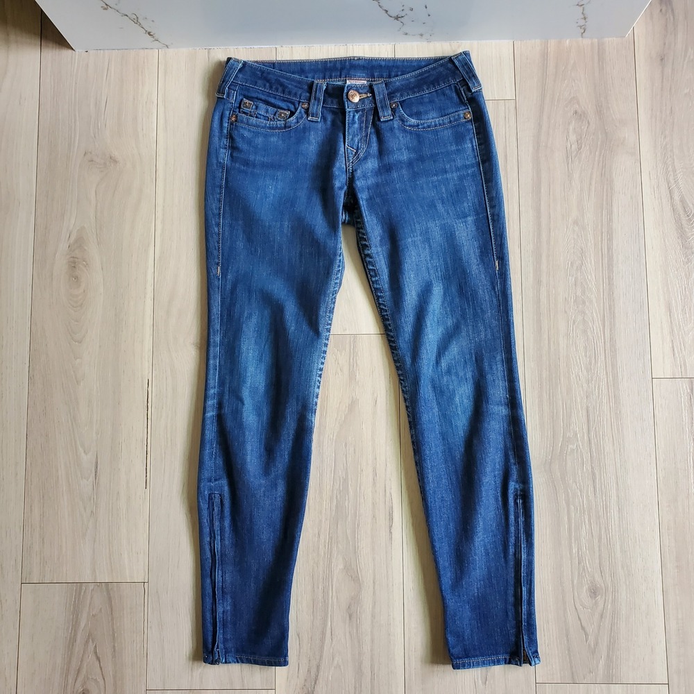 True Religion Jeans Womens 29 Blue Gwen Low Rise Slim Iconic Ankle Zip USA Denim